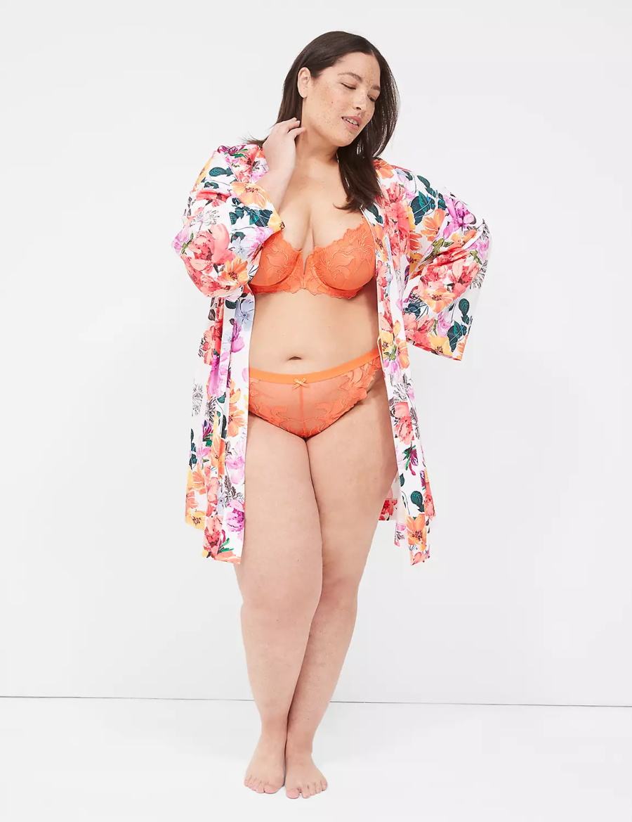 Lane Bryant Printed Microfiber Women Robe Orange Multicolor | NOE8777MU