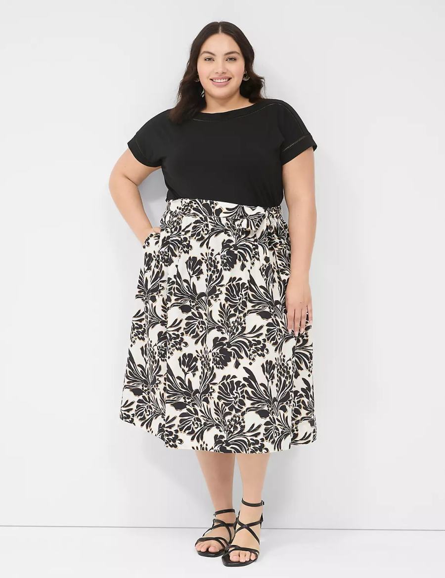 Lane Bryant Printed Midi Women Skirts Black | KDA2095WO