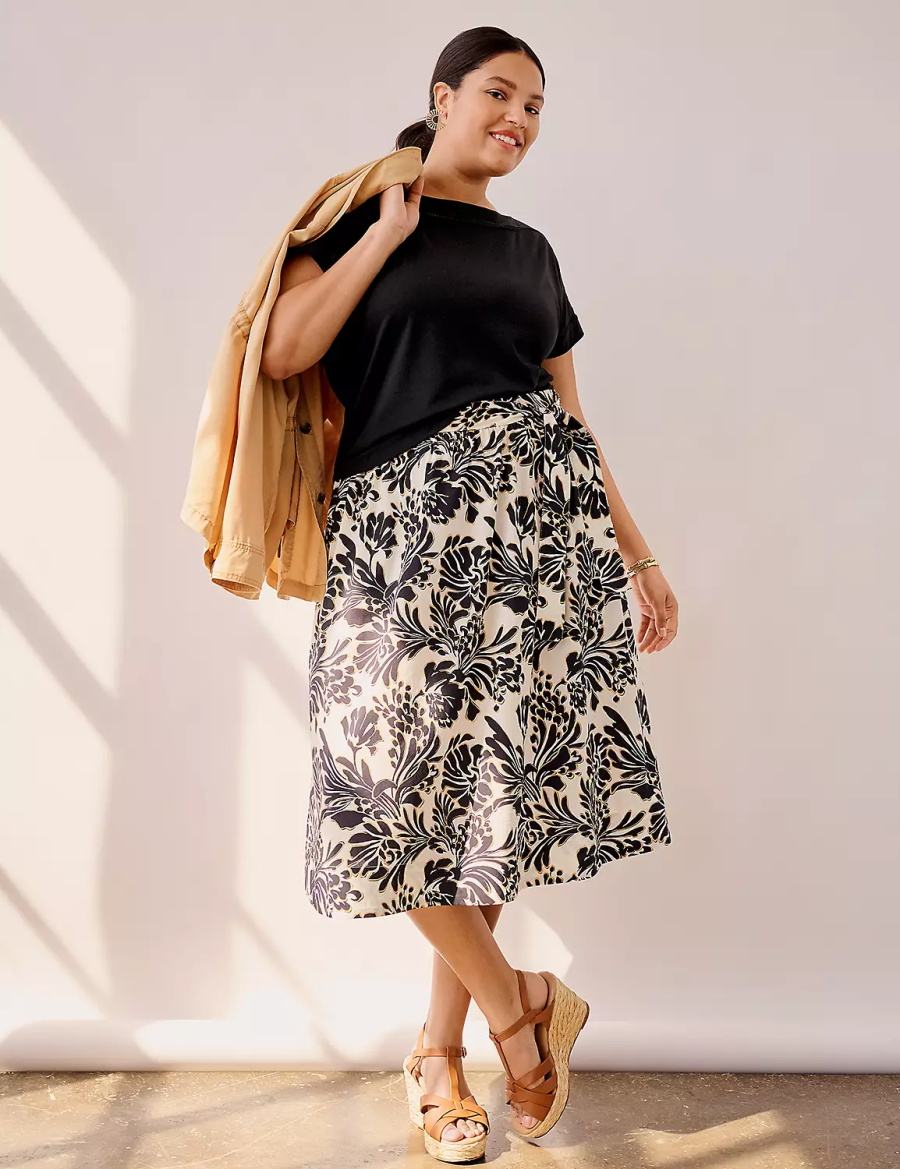 Lane Bryant Printed Midi Women Skirts Black | KDA2095WO