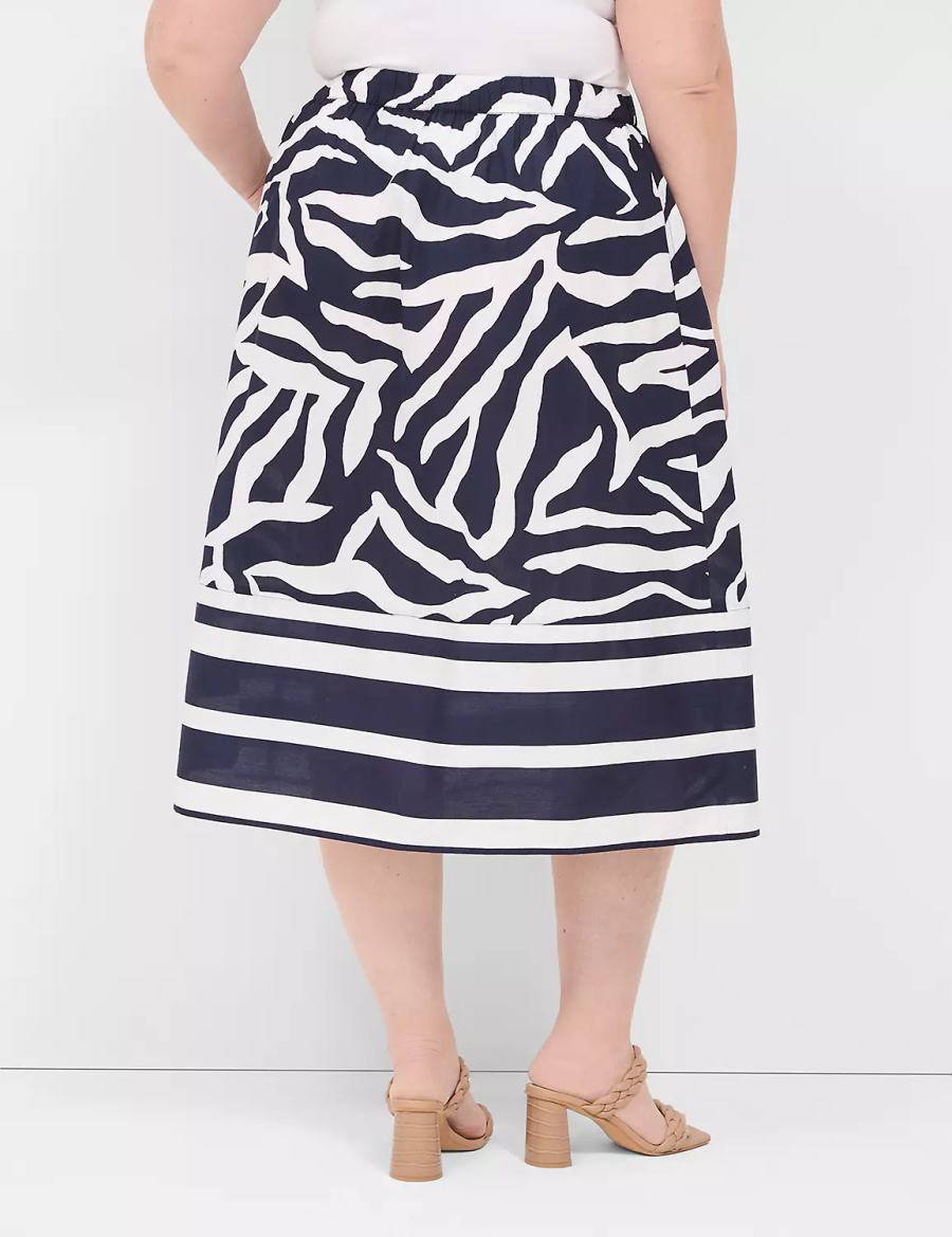 Lane Bryant Printed Midi Women Skirts Navy White | YZQ6388UJ