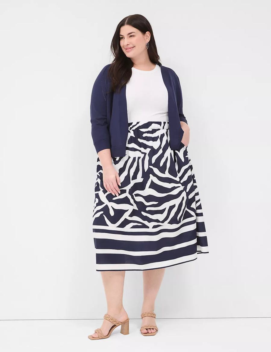 Lane Bryant Printed Midi Women Skirts Navy White | YZQ6388UJ