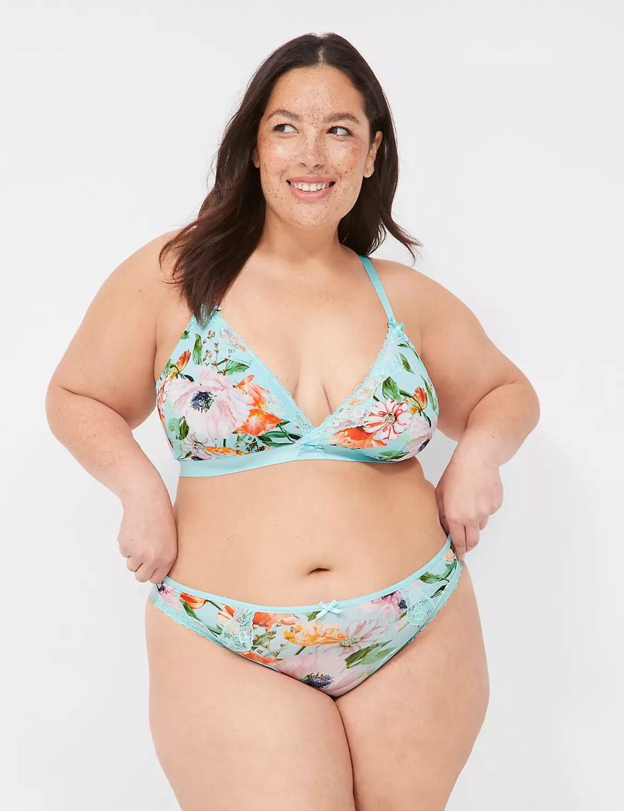 Lane Bryant Printed No-Wire Triangle Women Unlined Bra Turquoise | MYD1933NZ