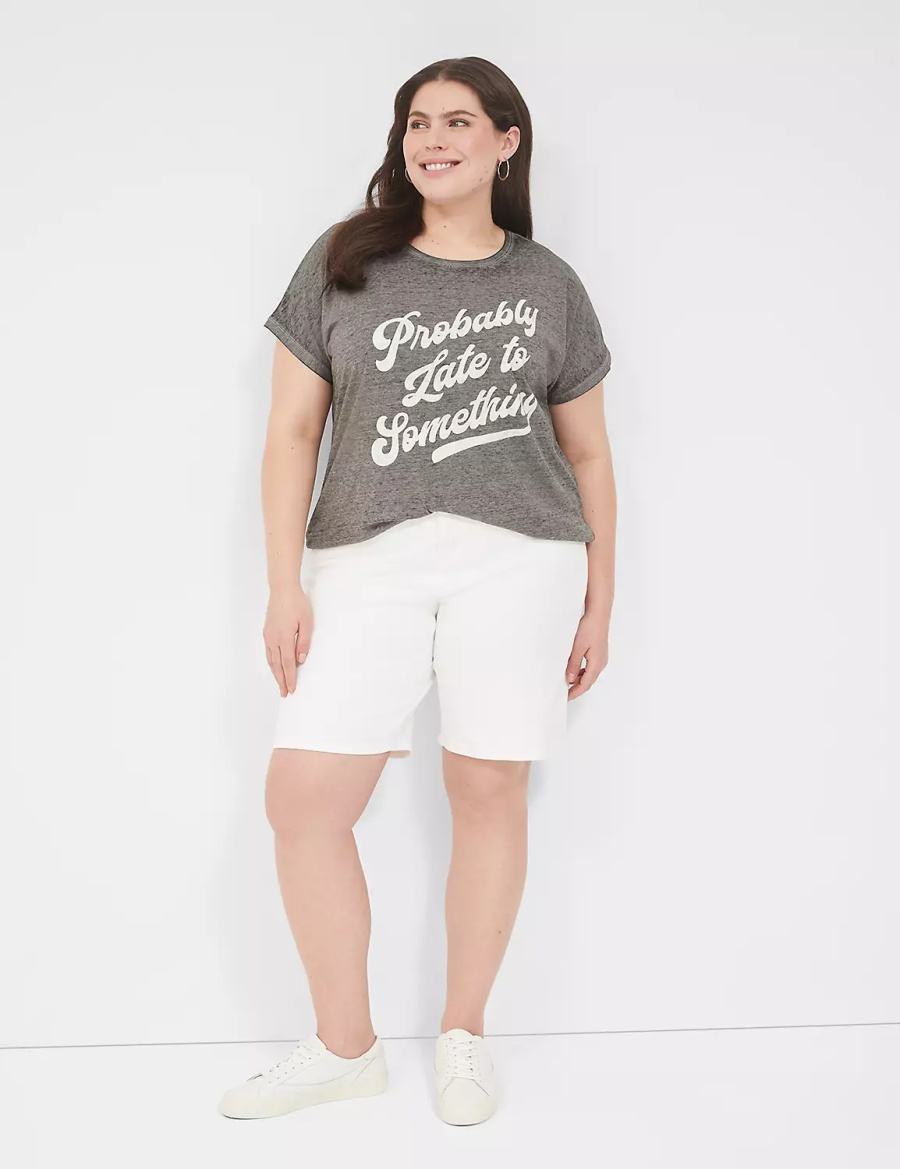 Lane Bryant Probably Late For Something Graphic Tee Women T Shirts Grey | BBF5821PZ