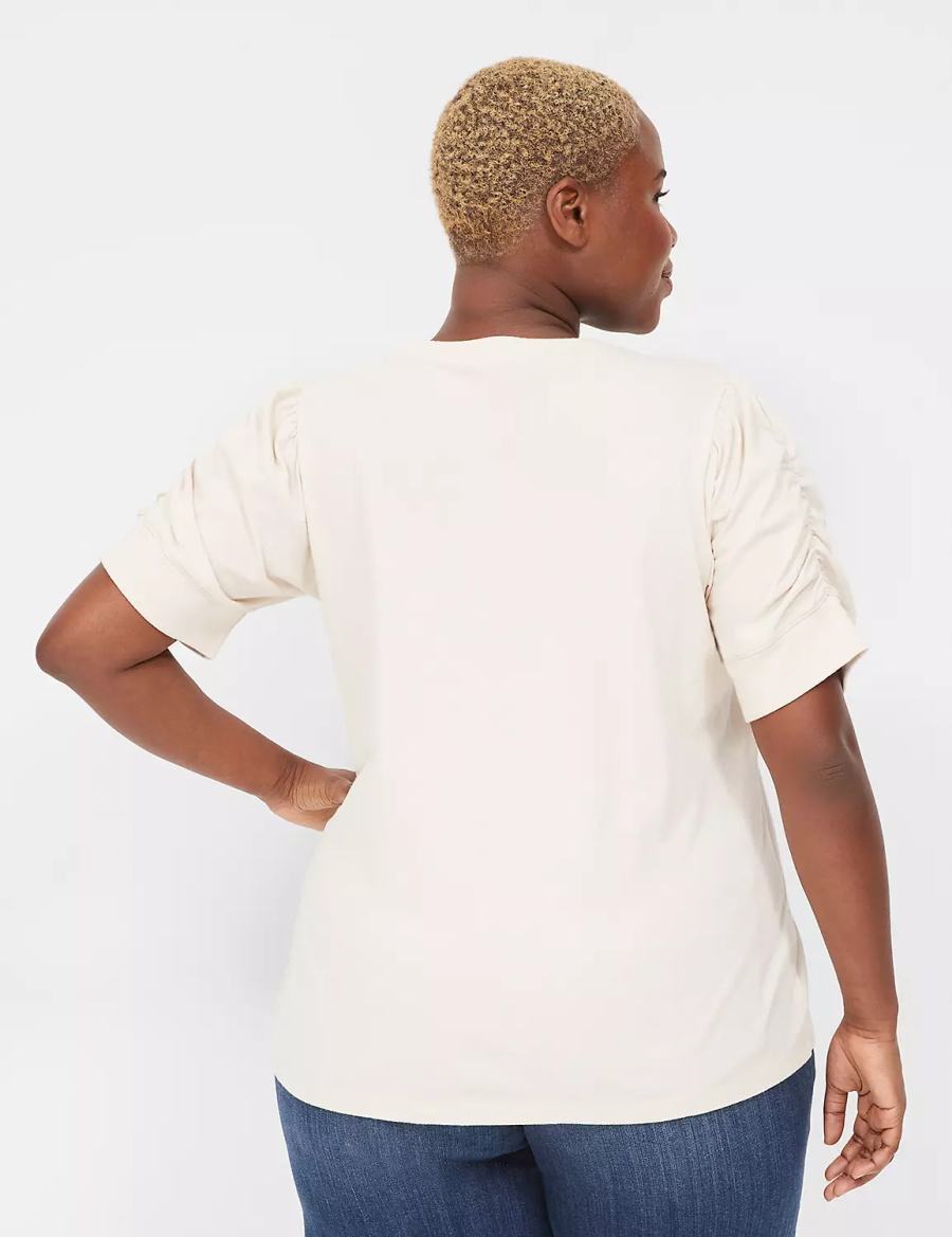 Lane Bryant Puff-Sleeve Crew-Neck Tee Women T Shirts White | ZPD673JX