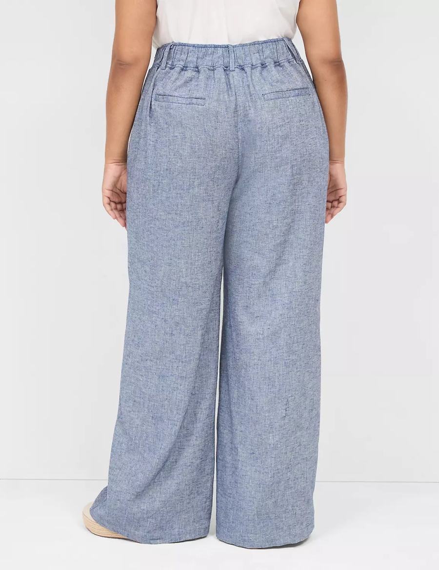 Lane Bryant Pull-On Chambray Linen Straight Leg Women Pants Blue Grey | EDJ2217QL