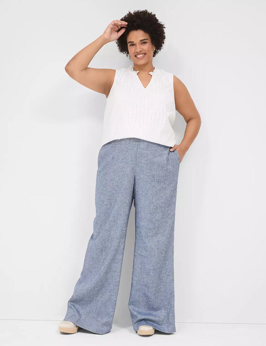 Lane Bryant Pull-On Chambray Linen Straight Leg Women Pants Blue Grey | EDJ2217QL