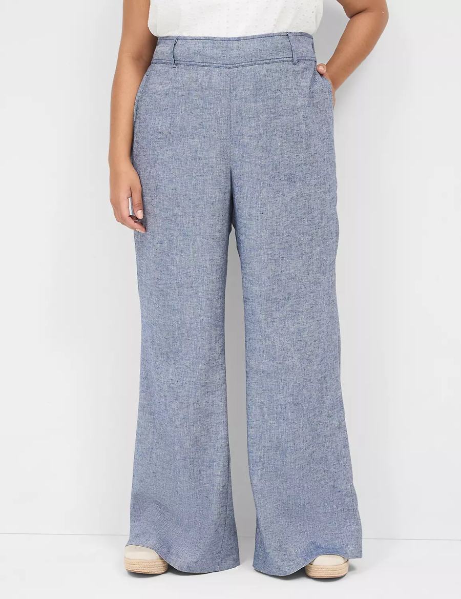 Lane Bryant Pull-On Chambray Linen Straight Leg Women Pants Blue Grey | EDJ2217QL