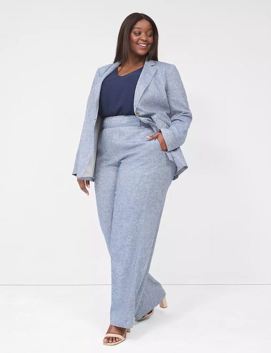 Lane Bryant Pull-On Chambray Linen Straight Leg Women Pants Blue Grey | EDJ2217QL