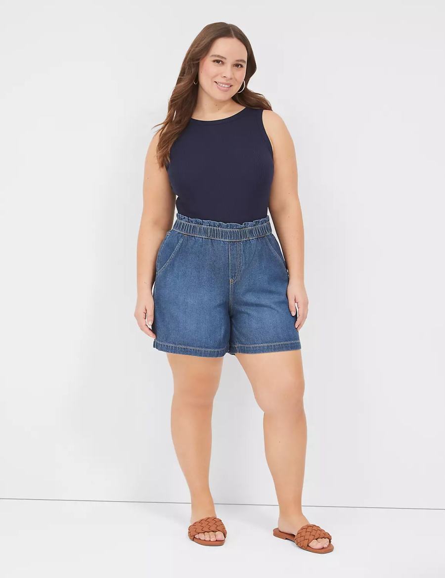 Lane Bryant Pull-On Fit Flirty Jean Women Shorts Blue | RCR4486KG