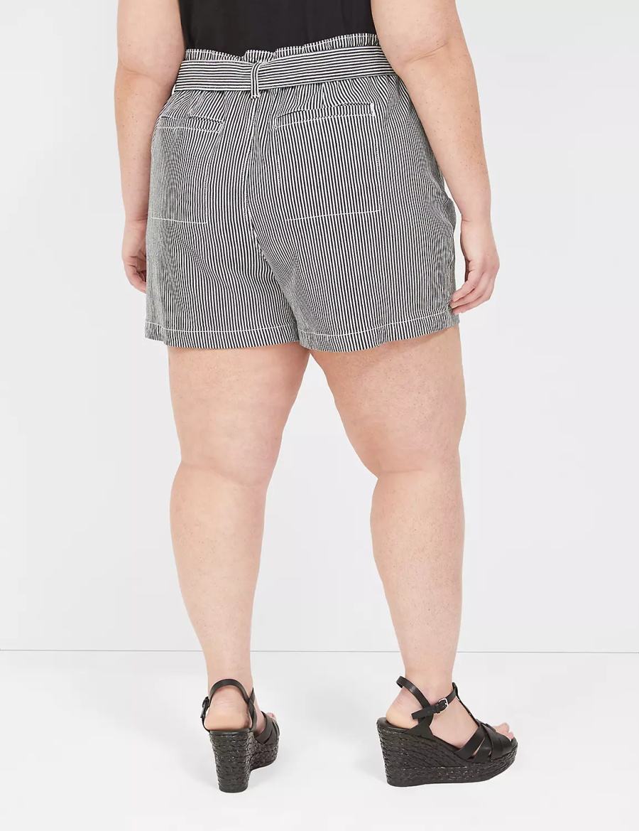 Lane Bryant Pull-On Fit High-Rise Jean Women Shorts Black Stripes | HSO231LP