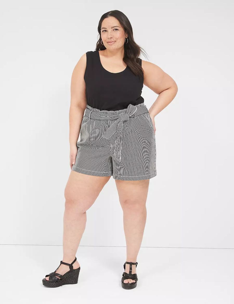 Lane Bryant Pull-On Fit High-Rise Jean Women Shorts Black Stripes | HSO231LP