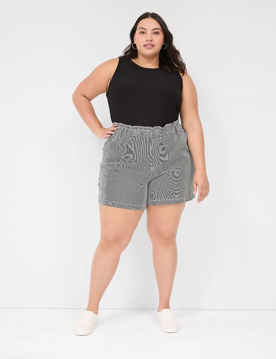 Lane Bryant Pull-On Fit High-Rise Jean Women Shorts Black Stripes | HSO231LP