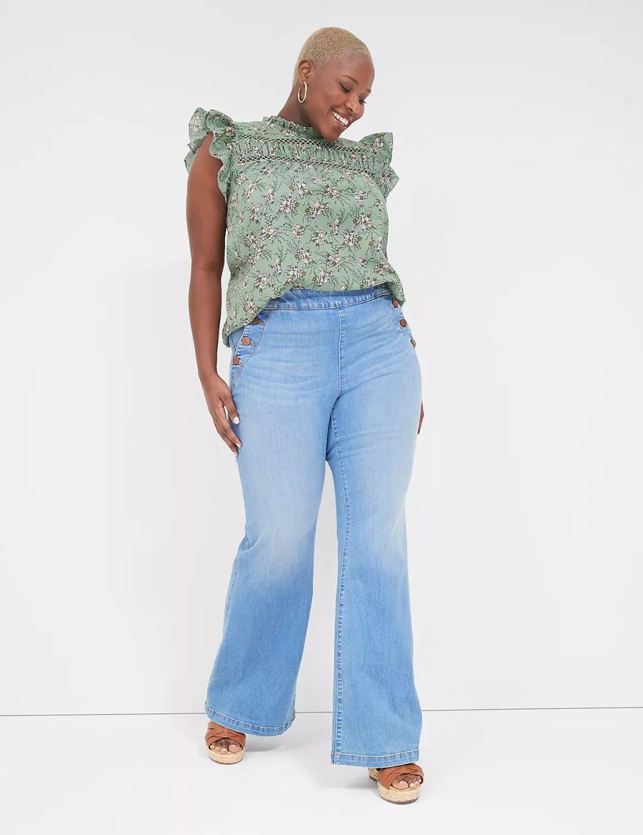 Lane Bryant Pull-On Fit High-Rise Sailor Flare Women Jeans Blue | DGP4331IJ