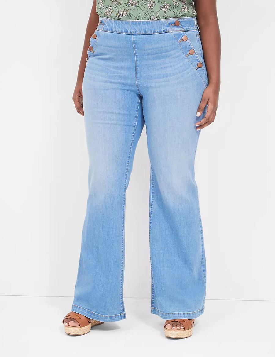 Lane Bryant Pull-On Fit High-Rise Sailor Flare Women Jeans Blue | DGP4331IJ