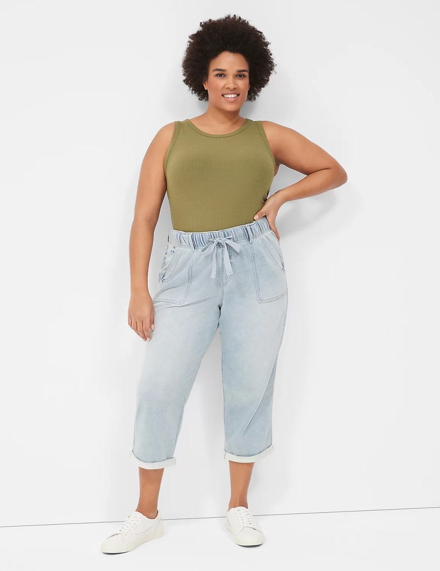 Lane Bryant Pull-On Fit Knit Boyfriend Capri Women Jeans Light Blue | ADM8716RD