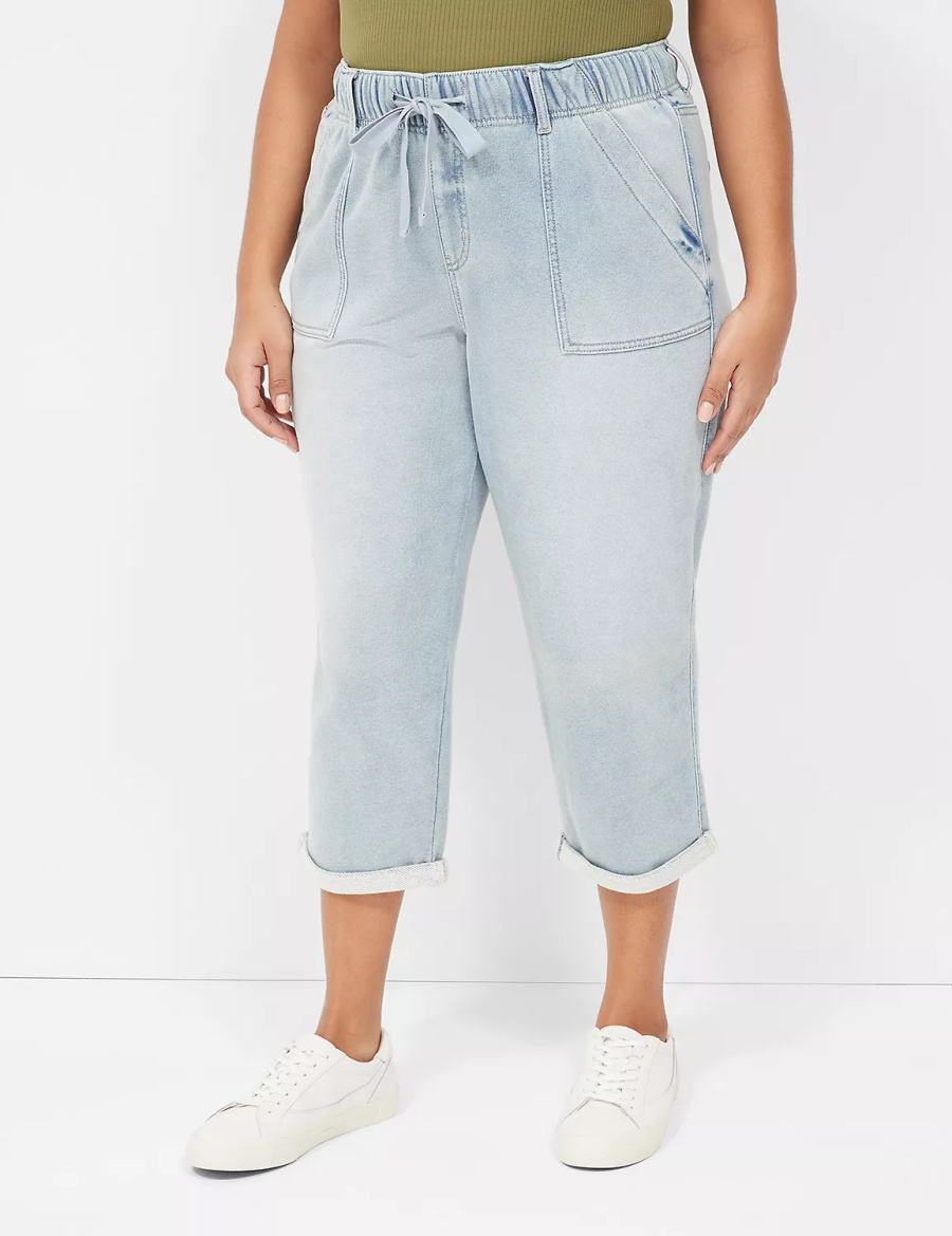 Lane Bryant Pull-On Fit Knit Boyfriend Capri Women Jeans Light Blue | ADM8716RD