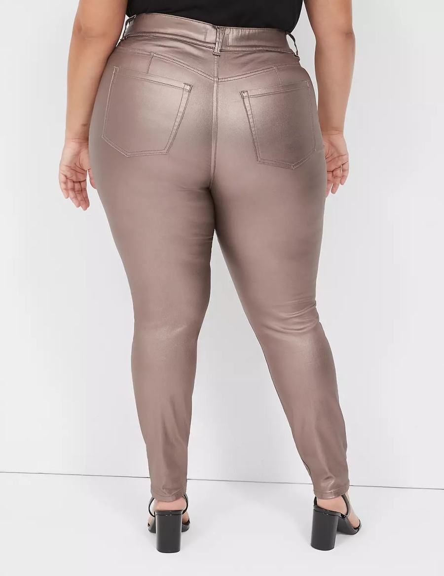 Lane Bryant Pull-On High-Rise Coated Metallic Women Jeggings Brown | WRM8672SN