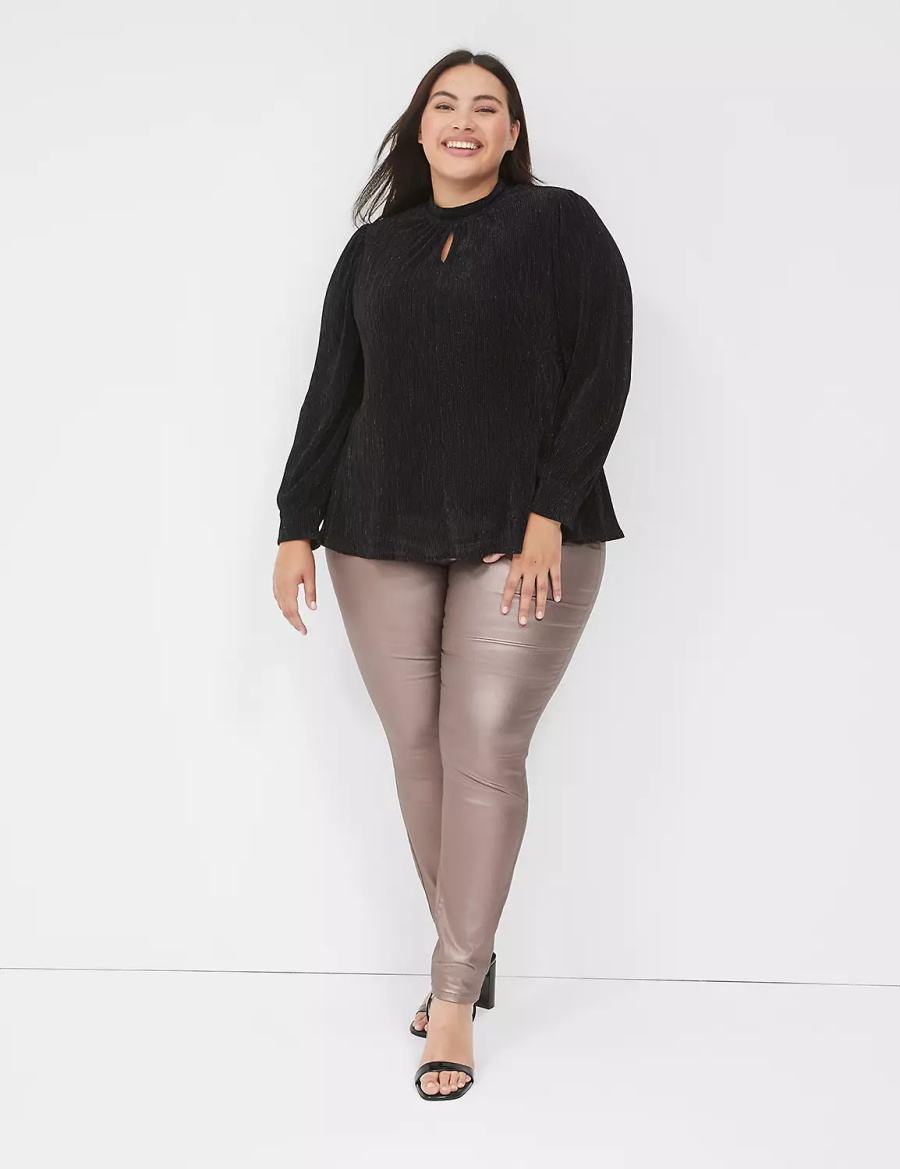 Lane Bryant Pull-On High-Rise Coated Metallic Women Jeggings Brown | WRM8672SN