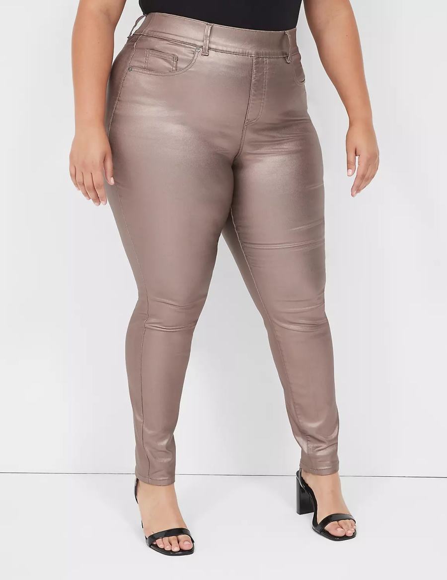 Lane Bryant Pull-On High-Rise Coated Metallic Women Jeggings Brown | WRM8672SN