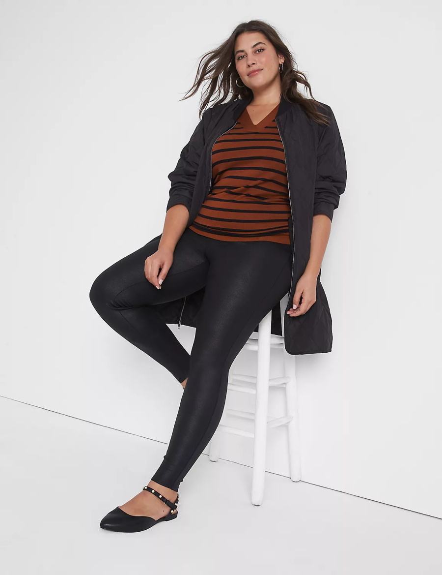 Lane Bryant Pull-On High-Rise Ponte - Coated Women Leggings Black | WZZ5268YL