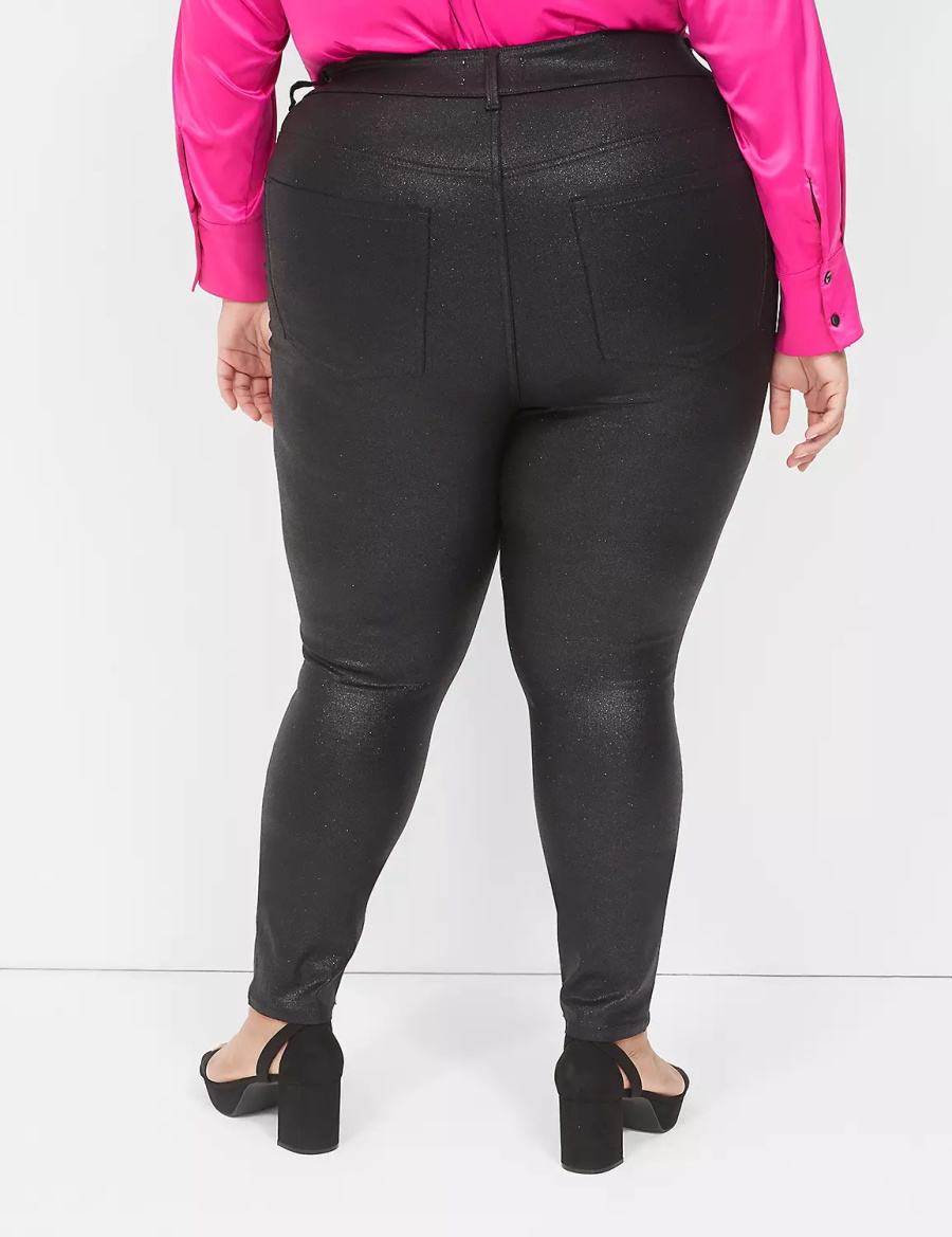 Lane Bryant Pull-On High-Rise Sparkle Women Jeggings Black | DRC2919QP