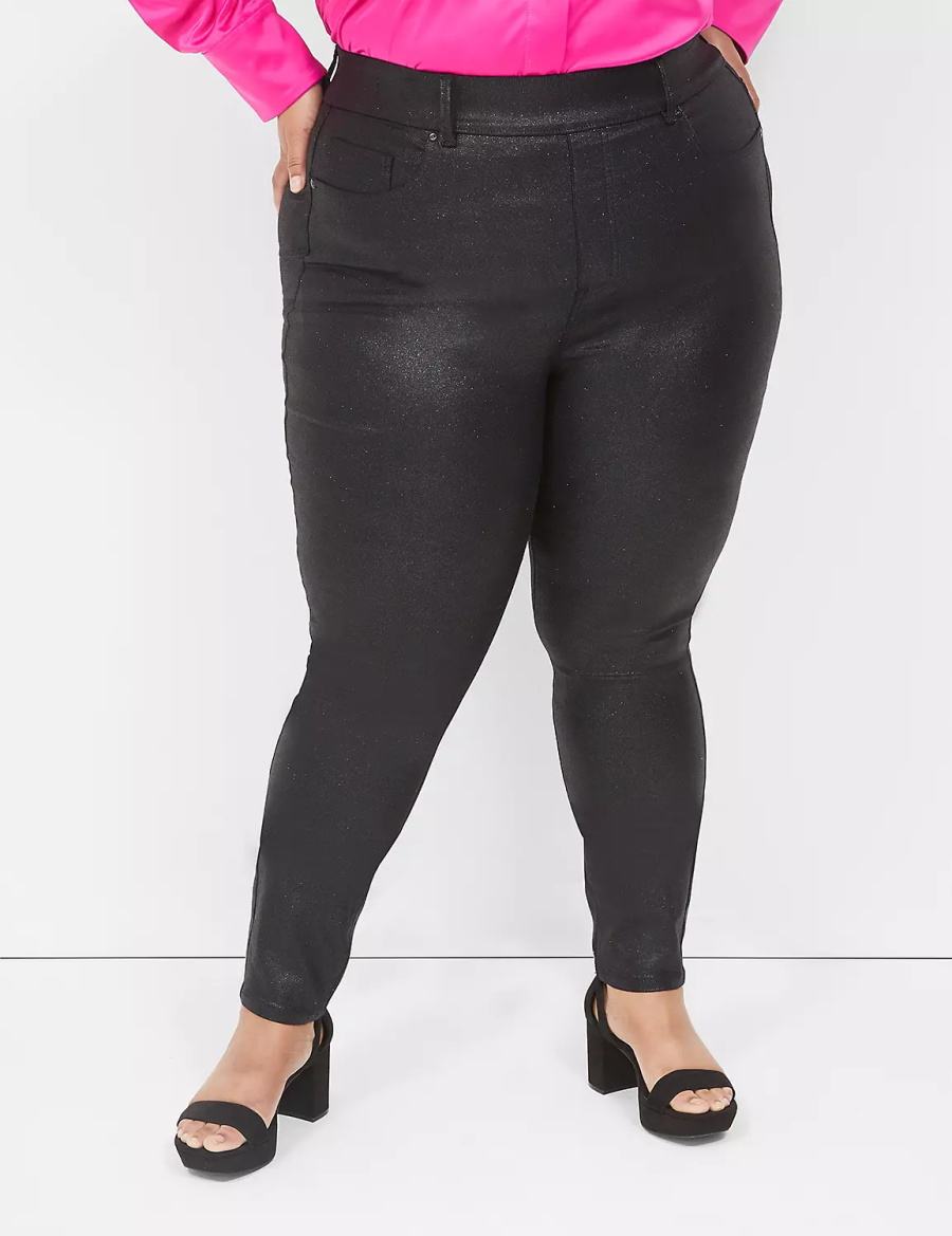 Lane Bryant Pull-On High-Rise Sparkle Women Jeggings Black | DRC2919QP