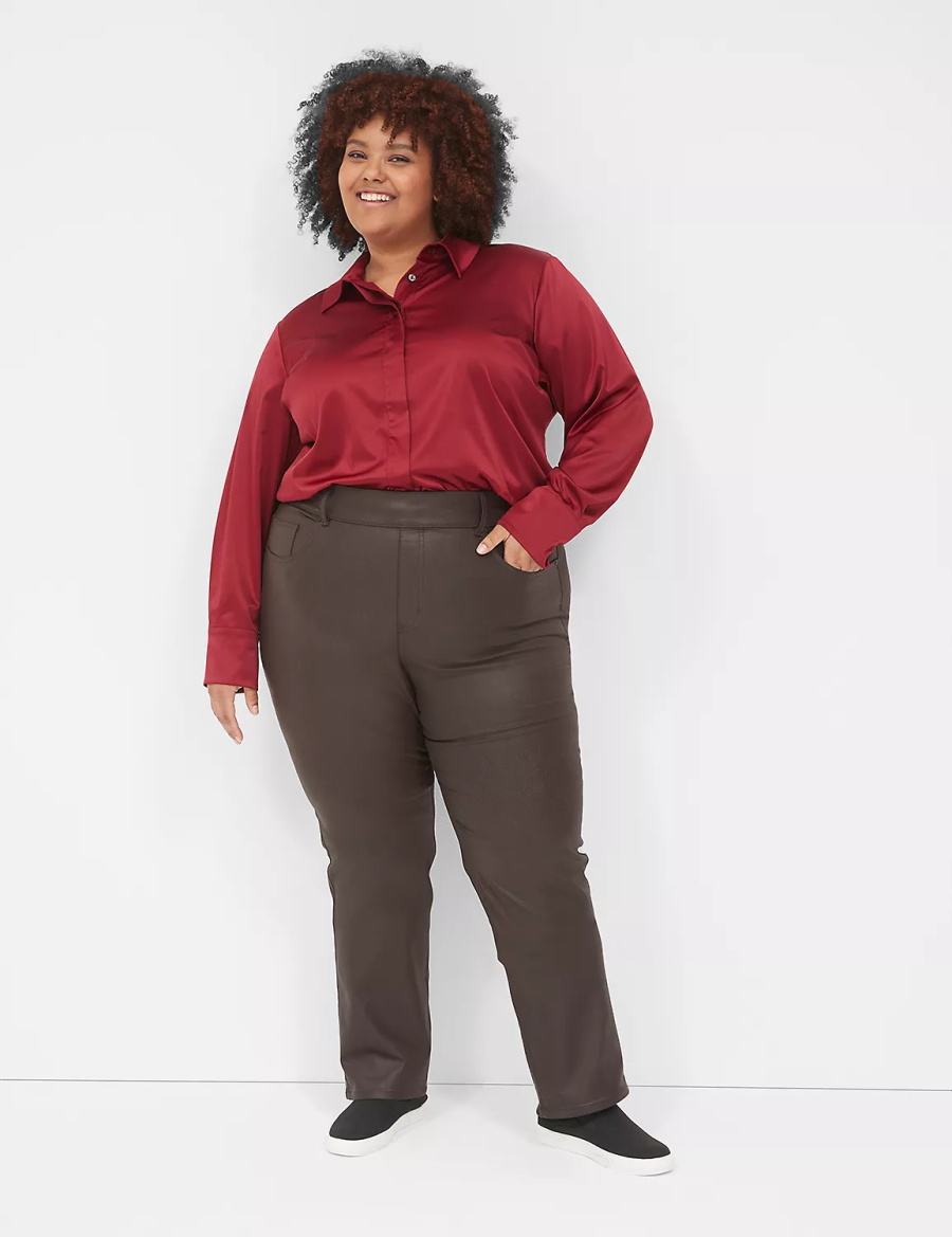 Lane Bryant Pull-On High-Rise Straight Coated Women Jeans Chocolate | VQC659SN