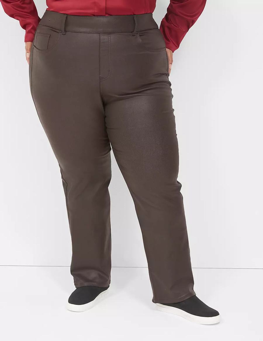 Lane Bryant Pull-On High-Rise Straight Coated Women Jeans Chocolate | VQC659SN