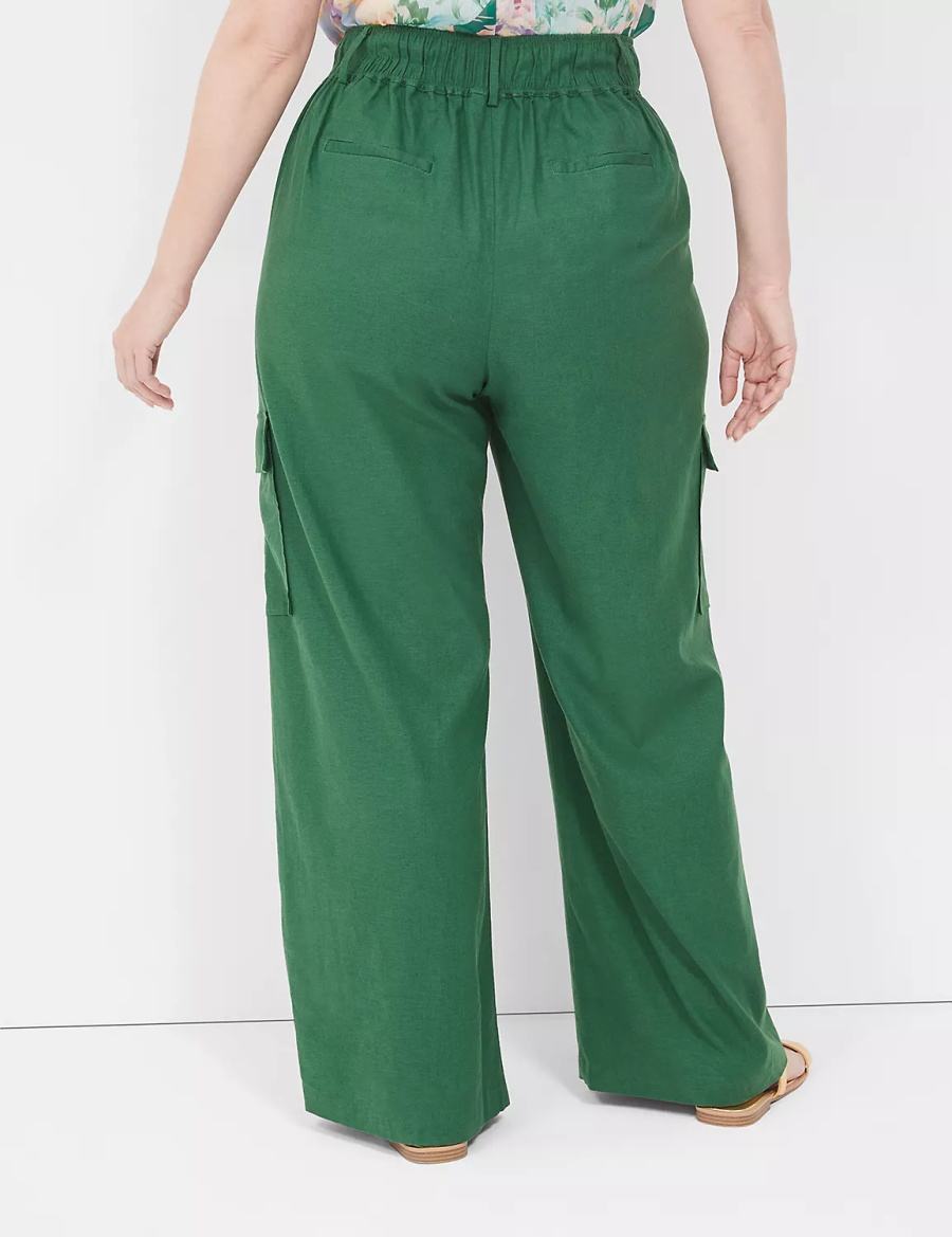 Lane Bryant Pull-On Linen Straight Leg Cargo Women Pants Deep Green | FNZ945HF