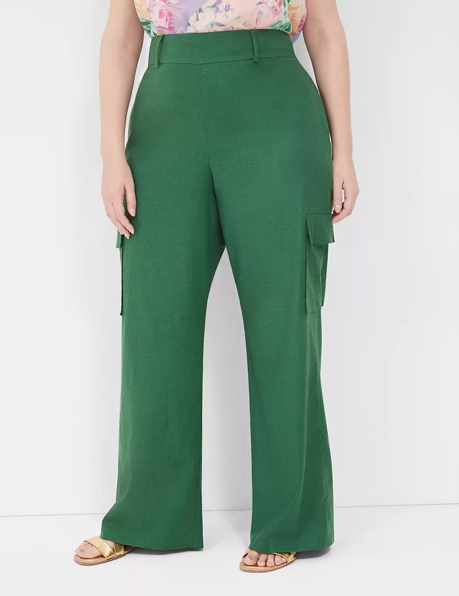 Lane Bryant Pull-On Linen Straight Leg Cargo Women Pants Deep Green | FNZ945HF