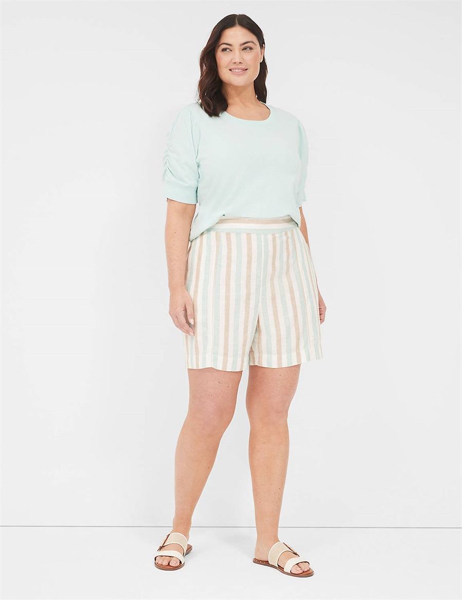 Lane Bryant Pull-On Linen Stripe Women Shorts Stripes | SOA6061MT