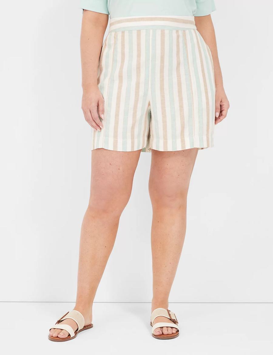 Lane Bryant Pull-On Linen Stripe Women Shorts Stripes | SOA6061MT