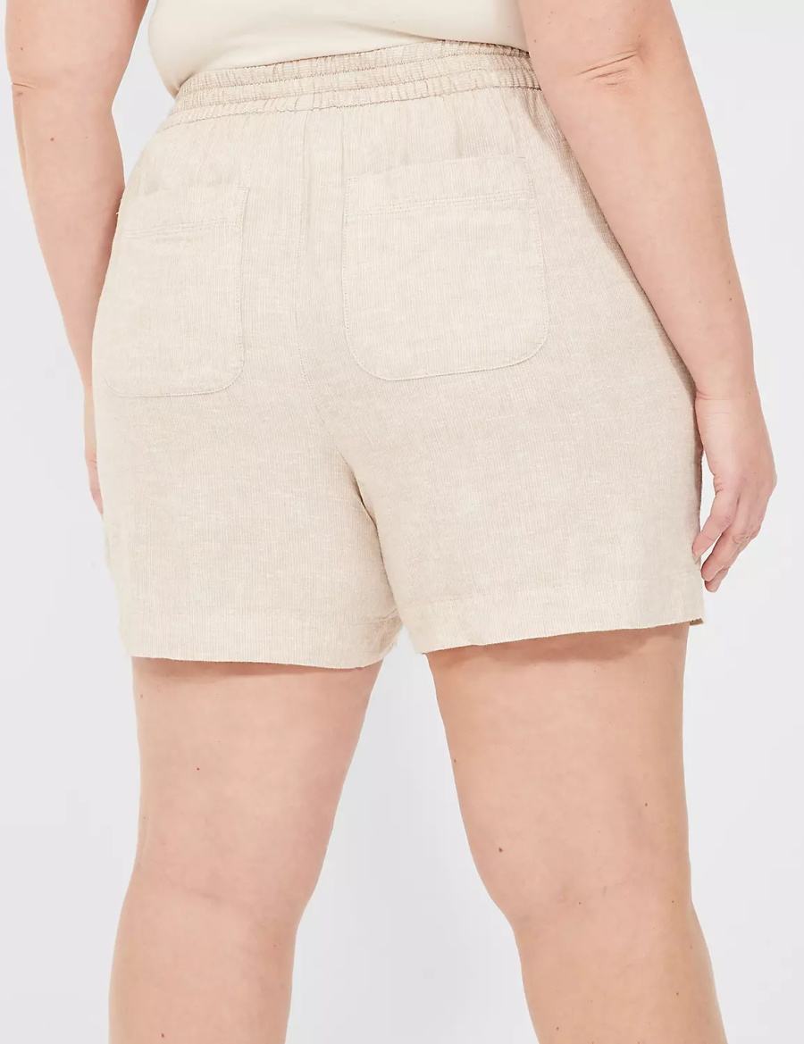 Lane Bryant Pull-On Linen Stripe Women Shorts Beige Stripes | CCF4267TU