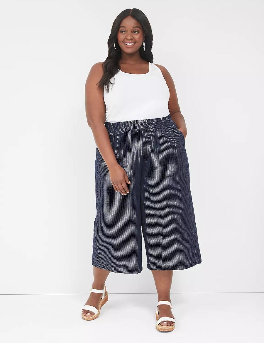 Lane Bryant Pull-On Lurex Gauze Crop Wide Leg Women Pants Blue | GRI1164NX