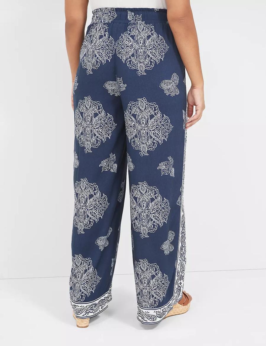 Lane Bryant Pull-On Paperbag Wide Leg Women Pants Navy | FRM1023HV