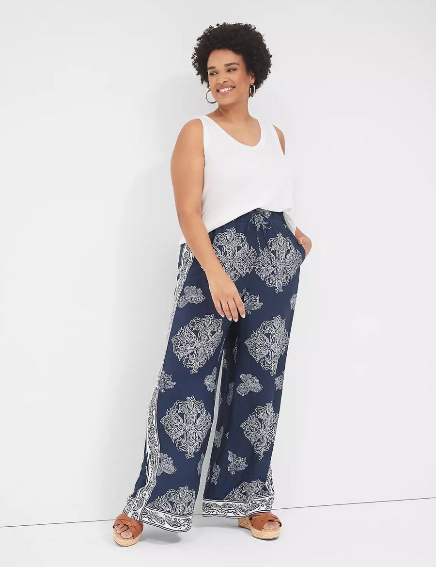 Lane Bryant Pull-On Paperbag Wide Leg Women Pants Navy | FRM1023HV