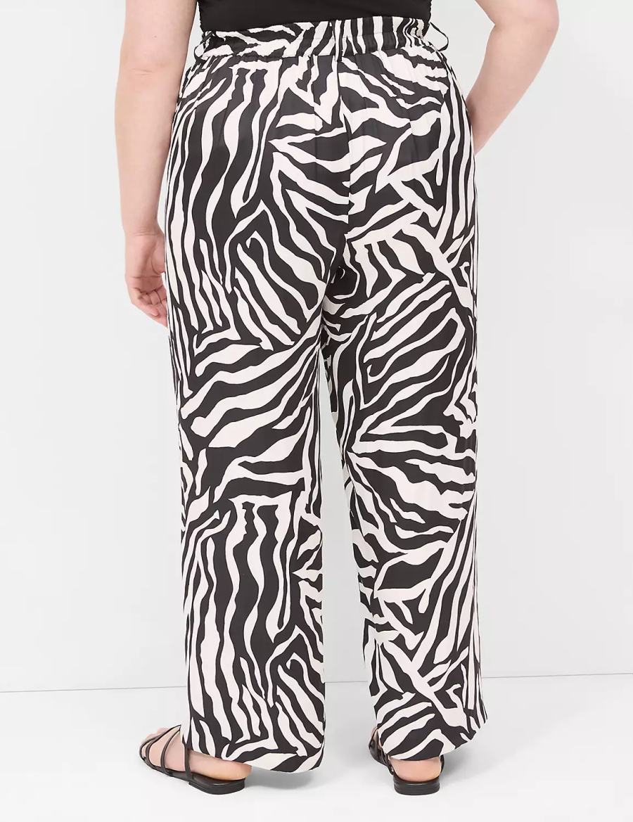 Lane Bryant Pull-On Satin Wide Leg Women Pants White Black | BSN7329WI