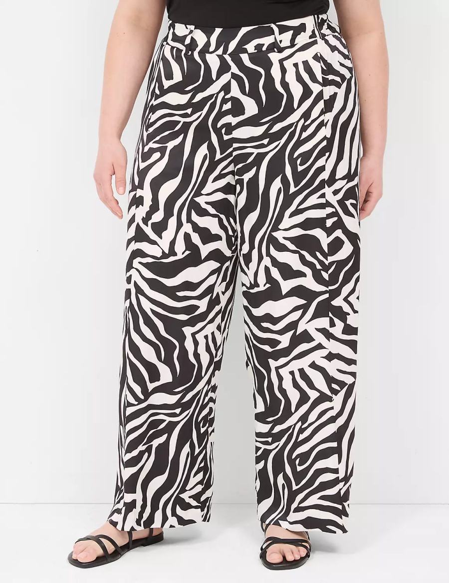 Lane Bryant Pull-On Satin Wide Leg Women Pants White Black | BSN7329WI