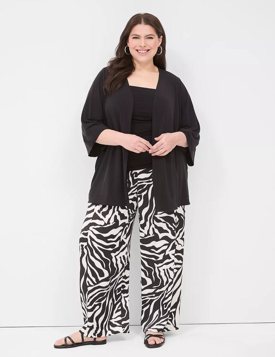 Lane Bryant Pull-On Satin Wide Leg Women Pants White Black | BSN7329WI