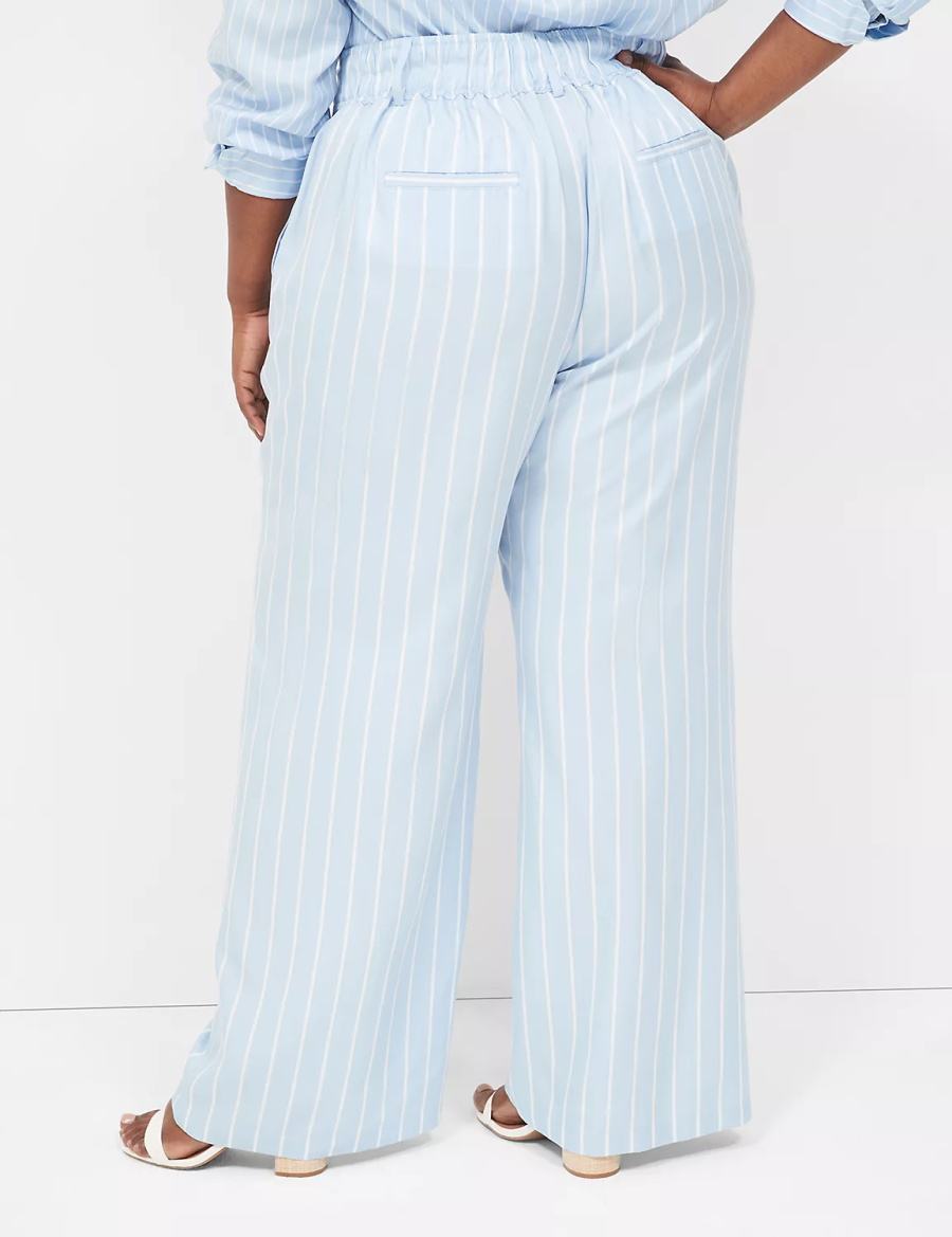 Lane Bryant Pull-On Straight Leg Women Pants Light Blue Stripes | VES6716LA