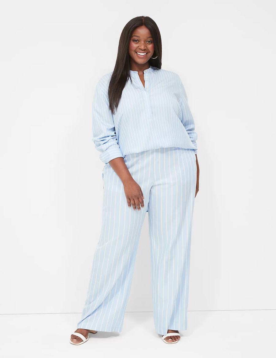 Lane Bryant Pull-On Straight Leg Women Pants Light Blue Stripes | VES6716LA