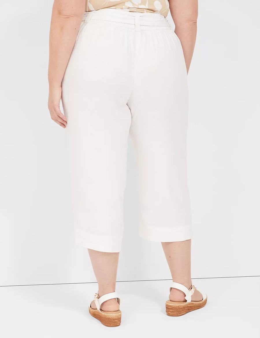 Lane Bryant Pull-On Twill Linen Capri Women Pants White | PSZ8937BL