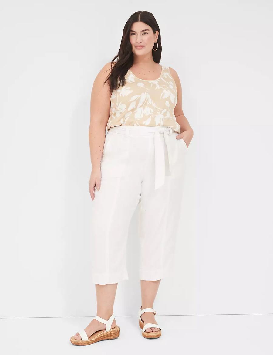 Lane Bryant Pull-On Twill Linen Capri Women Pants White | PSZ8937BL