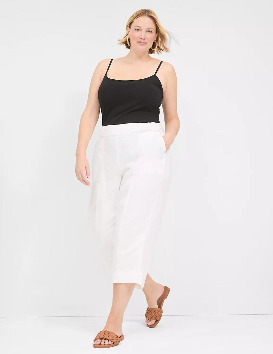 Lane Bryant Pull-On Twill Linen Capri Women Pants White | PSZ8937BL