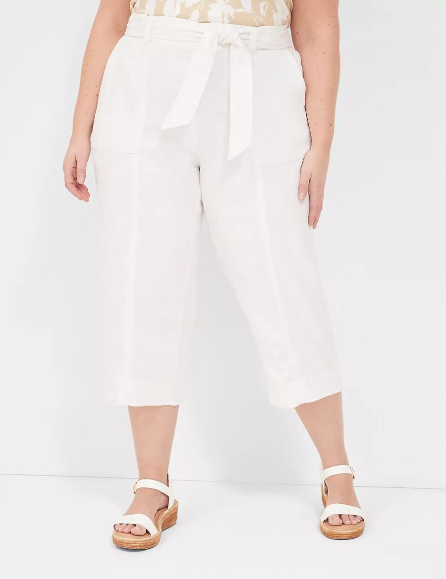 Lane Bryant Pull-On Twill Linen Capri Women Pants White | PSZ8937BL