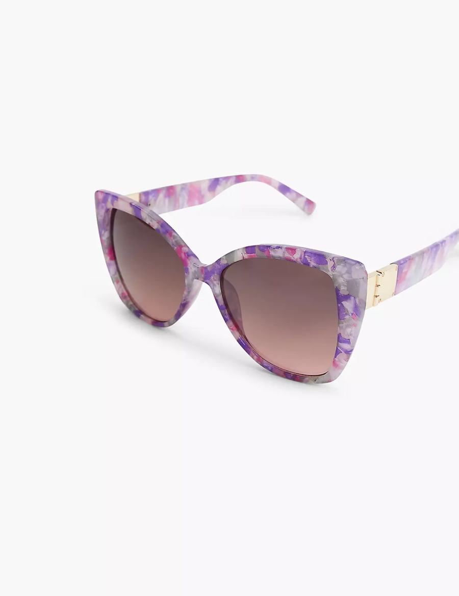 Lane Bryant Purple Marble Cateye Women Sunglasses Purple Multicolor | HOQ654JA