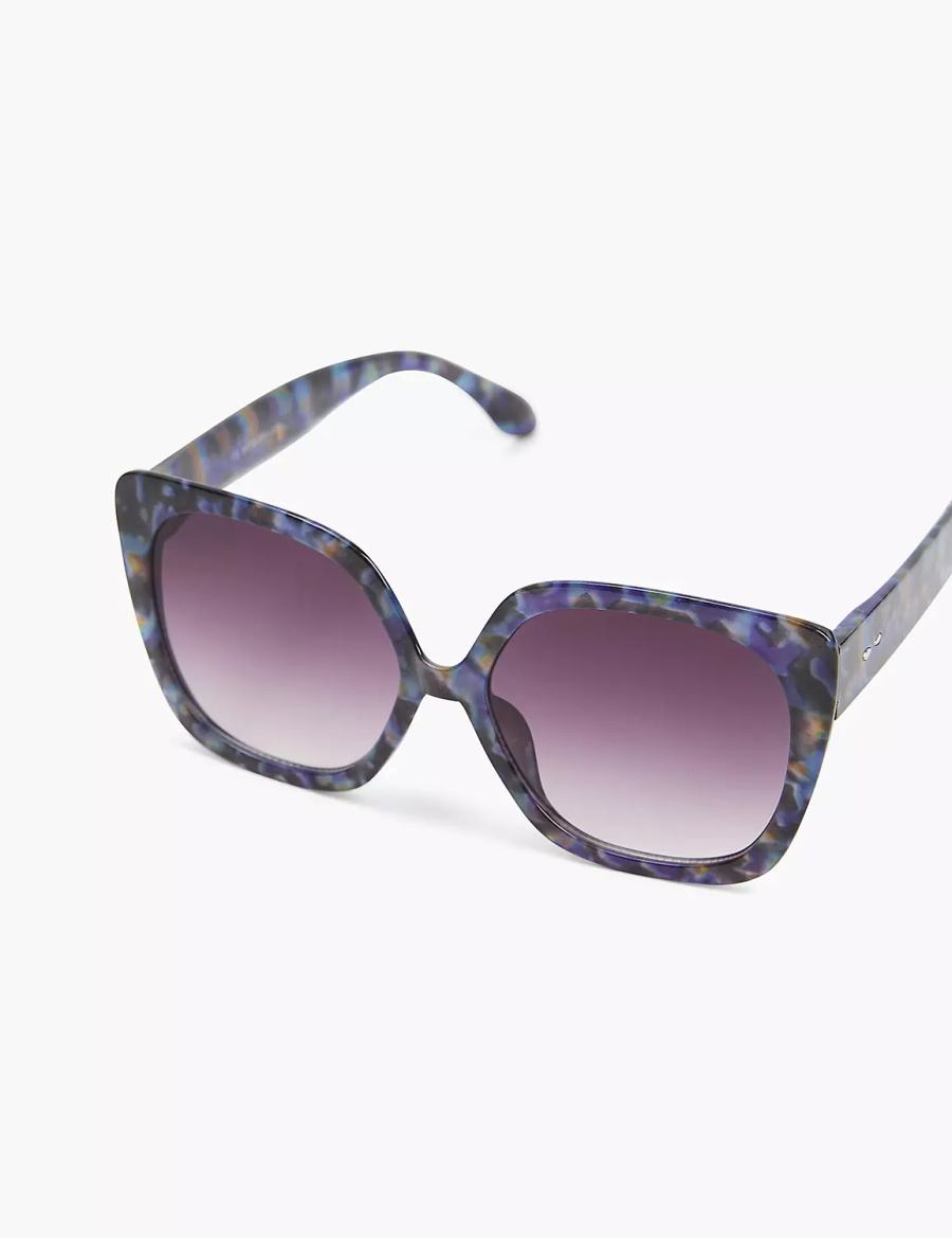 Lane Bryant Purple Tortoiseshell Print Large Cateye Women Sunglasses Blue Black | JNV5111XR