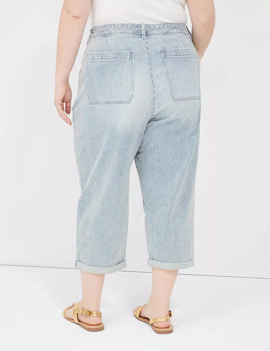 Lane Bryant Railroad Stripe Boyfriend Fit Capri Women Jeans Light Blue | HQL8399FI