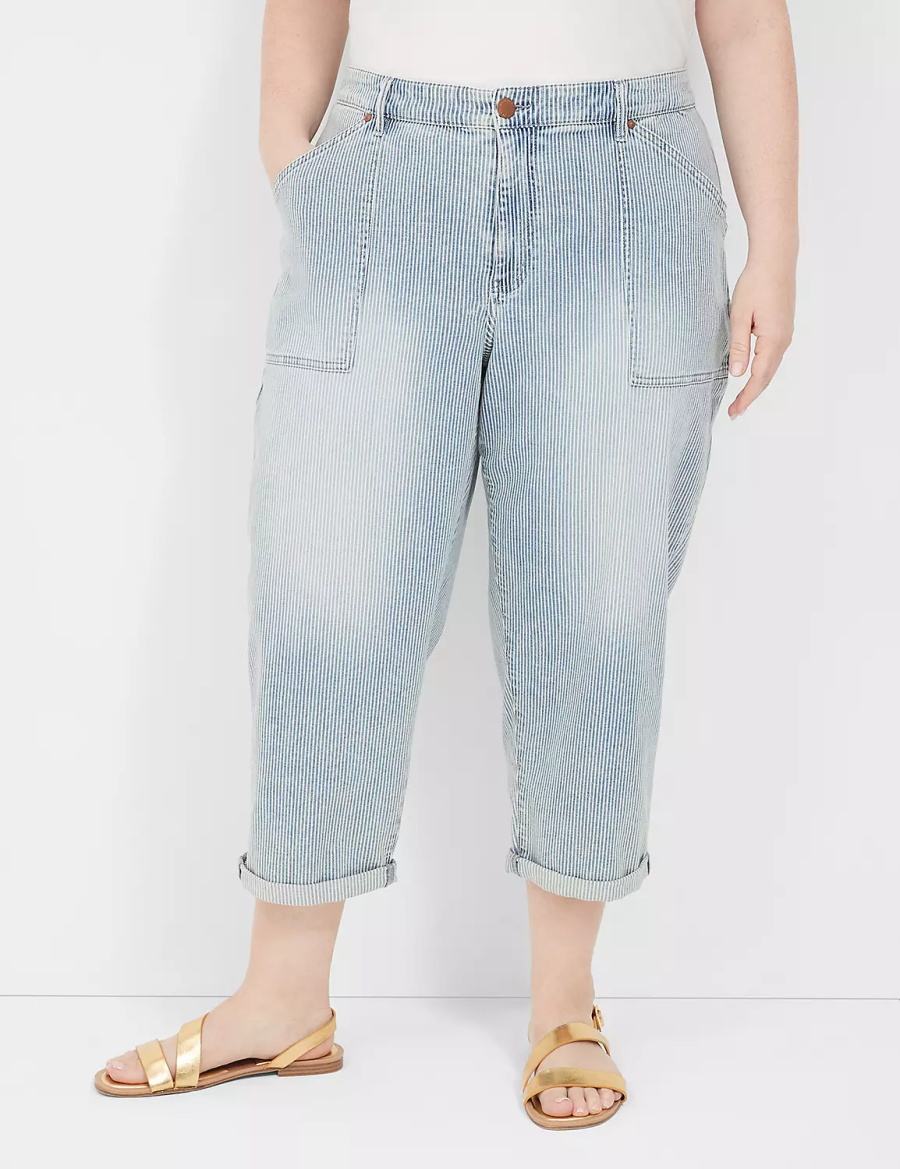 Lane Bryant Railroad Stripe Boyfriend Fit Capri Women Jeans Light Blue | HQL8399FI