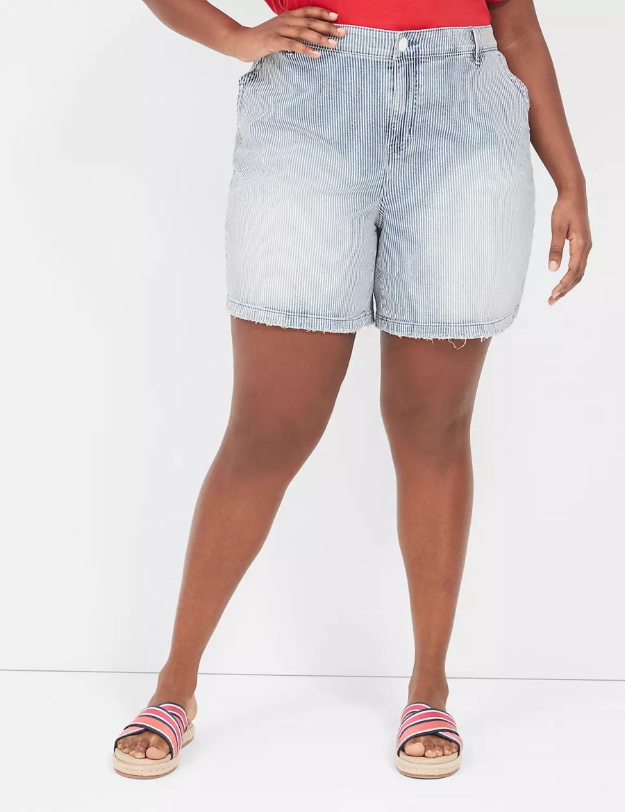 Lane Bryant Railroad Stripe Carpenter Jean Women Shorts Light Blue | LGX4915FV